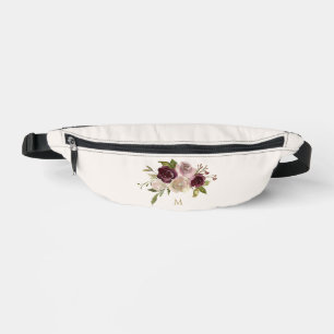Moderne burgunderrosa florale Wasserfarbe-Monogram Bauchtasche