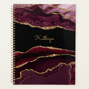Moderne Burgunderrot Schwarz & Gold Achat Personal Planer