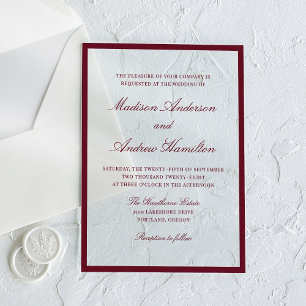 Moderne burgunderrote Hochzeitsumrandung Acryleinladungen