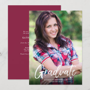 Moderne burgunderrote Schrift Foto-Abschluss Ankündigung