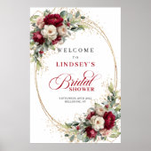Moderne Burgunderweiße Florale Boho Braut Dusche Poster (Vorne)