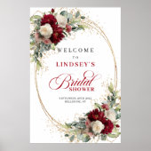 Moderne Burgunderweiße Florale Boho Braut Dusche Poster (Vorne)