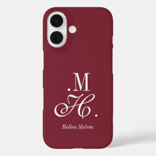 Moderne Burgunderweiße Monogramm-Name iPhone 16 Hülle