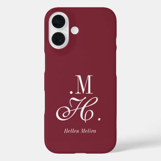 Moderne Burgunderweiße Monogramm-Name Case-Mate iPhone Hülle (Rückseite)