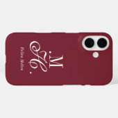 Moderne Burgunderweiße Monogramm-Name Case-Mate iPhone Hülle (Rückseite (Horizontal))
