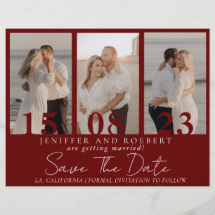 Moderne burgundische Fotocollage Save the Date Kar Flyer