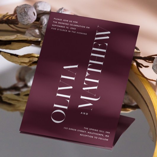 Moderne burgundische Minimalistische Foto Hochzeit Einladung