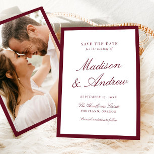 Moderne Burgundische Rand-Foto-Hochzeit Save The Date