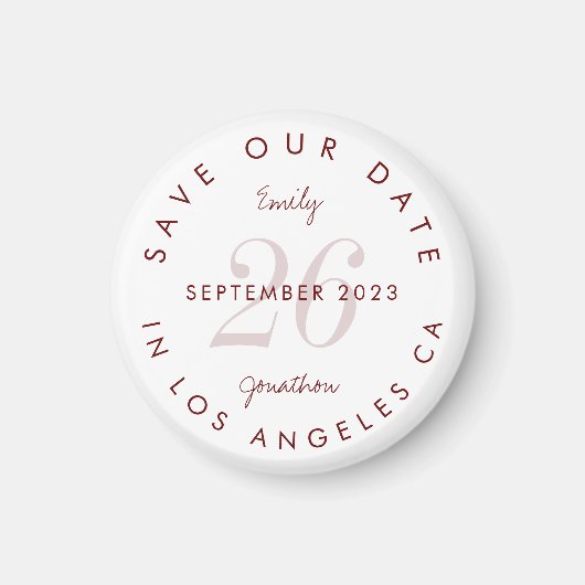 Moderne burgundische Typografie Save the Date Magnet (Vorne)