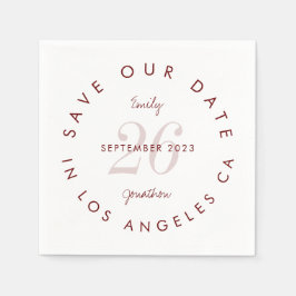 Moderne burgundische Typografie Save the Date Serviette