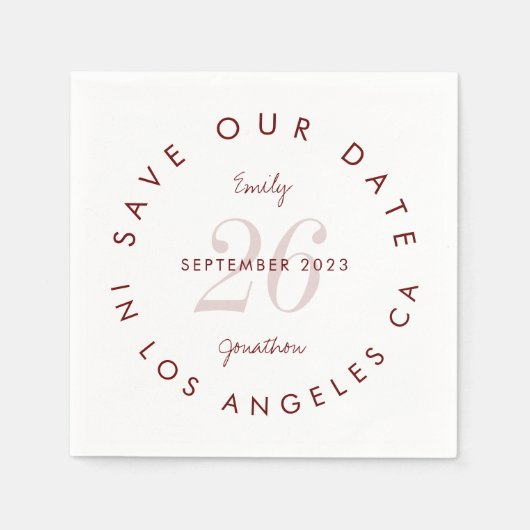 Moderne burgundische Typografie Save the Date Serviette (Vorderseite)
