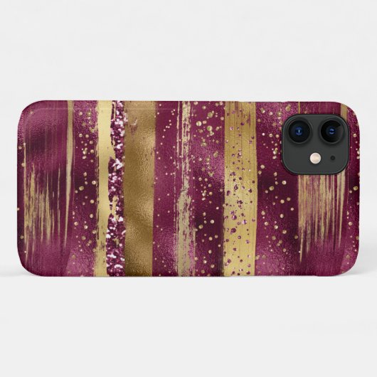 Moderne burgundische und goldene Pinselstriche Case-Mate iPhone Hülle (Rückseite (Horizontal))