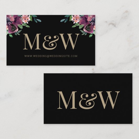 Moderne burgundy Black Monogram Wedding Website Begleitkarte (Vorne/Hinten)