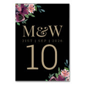 Moderne Burgundy Bloral Black Gold Hochzeit Tischnummer (Rückseite)