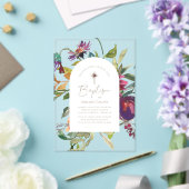 Moderne Burgundy Bloral Gold Script Elegante Taufe Acryleinladungen (In Situ (Hochzeit))