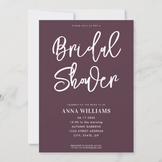 Moderne Burgundy Bridal Dusche Einladung (Vorderseite)