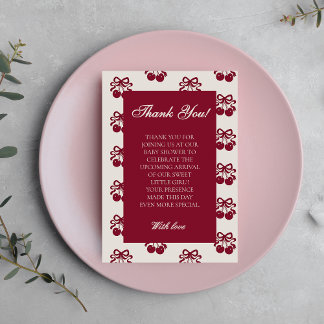 Moderne Burgundy Cherry Babydusche Dankeskarte