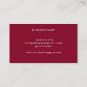 Moderne Burgundy & elegante Script Monogram Chic Visitenkarte (Rückseite)