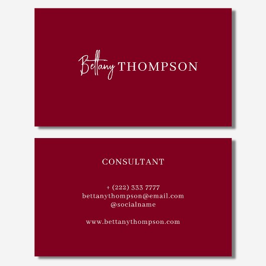 Moderne Burgundy & elegante Script Monogram Chic Visitenkarte