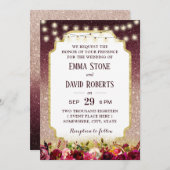 Moderne Burgundy Floral Rose Gold Ombre Wedding Einladung (Vorne/Hinten)