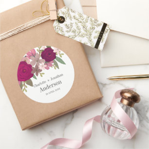 Moderne Burgundy Garden Blume Hochzeitskolonne Runder Aufkleber
