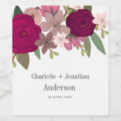 Moderne Burgundy Garden Blume Hochzeitskolonne Weinetikett (Einzelnes Label)