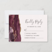 Moderne Burgundy Gold Agate Blush Hochzeit RSVP Karte (Vorderseite)