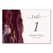 Moderne Burgundy Gold Agate Blush Hochzeit Tischnummer (Rückseite)