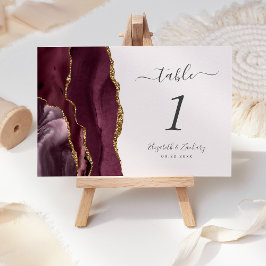 Moderne Burgundy Gold Agate Blush Hochzeit Tischnummer