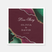 Moderne Burgundy Gold Agate Emerald Green Wedding Serviette (Vorderseite)