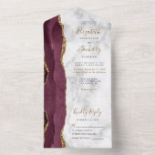 Moderne Burgundy Gold Agate Marble Wedding All In One Einladung (Innen Boden)