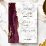 Moderne Burgundy Gold Agate Marble Wedding Einladung<br><div class="desc">Die links Kulisse dieser modernen Hochzeitseinladung besticht durch eine bordeauxrote Aquarellgrenze mit vergoldetem Imitat-Glitzer. Der anpassbare Text kombiniert eine goldfarbene Handschrift mit schwarzer Kupferplatte und kursiven Schriftart auf weißem und grauem Marmorhintergrund. Auf der Rückseite ist ein passendes Bordeaux- und Gold-Agate-Design.</div>