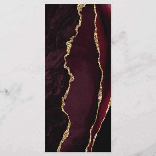 Moderne Burgundy Gold Agate Marble Wedding Menükarte (Rückseite)