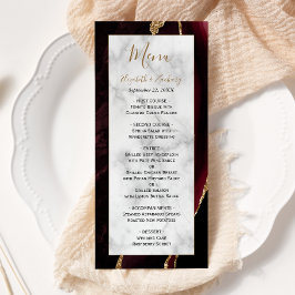 Moderne Burgundy Gold Agate Marble Wedding Menükarte