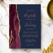 Moderne Burgundy Gold Agate Navy Blue Wedding