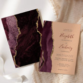 Moderne Burgundy Gold Agate Peach Hochzeit Einladung