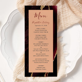 Moderne Burgundy Gold Agate Peach Hochzeit Menükarte