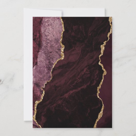 Moderne Burgundy Gold Agate Script Hochzeit Einladung (Rückseite)