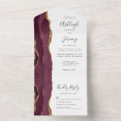Moderne Burgundy Gold Agate Wedding All In One Einladung (Innen Boden)