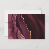 Moderne Burgundy Gold Agate Wedding RSVP Card Karte (Rückseite)