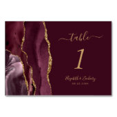 Moderne Burgundy Gold Agate Wedding Tischnummer (Rückseite)