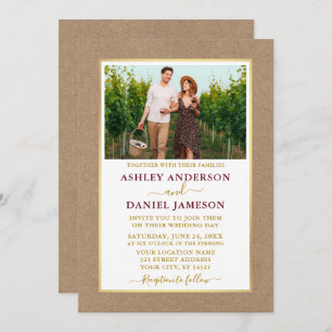 Moderne Burgundy Gold Kraft Wedding Einladung