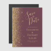 Moderne Burgundy Gold Save the Date Magnetkarte (Vorne/Hinten)