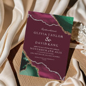 Moderne Burgundy & Green Agate Hochzeit Einladung