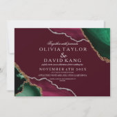 Moderne Burgundy & Green Agate Hochzeit Einladung (Vorderseite)