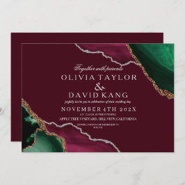 Moderne Burgundy & Green Agate Hochzeit Einladung