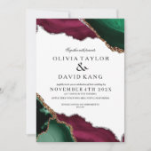 Moderne Burgundy & Green Agate Hochzeit Einladung (Vorderseite)