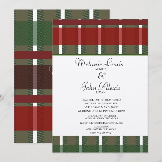 Moderne Burgundy Green White Kraft Wedding Einladung (Vorne/Hinten)