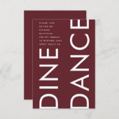 Moderne Burgundy Maroon Monogram DINE DANCE Hochze Begleitkarte (Vorne/Hinten)