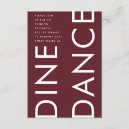 Moderne Burgundy Maroon Monogram DINE DANCE Hochze Begleitkarte